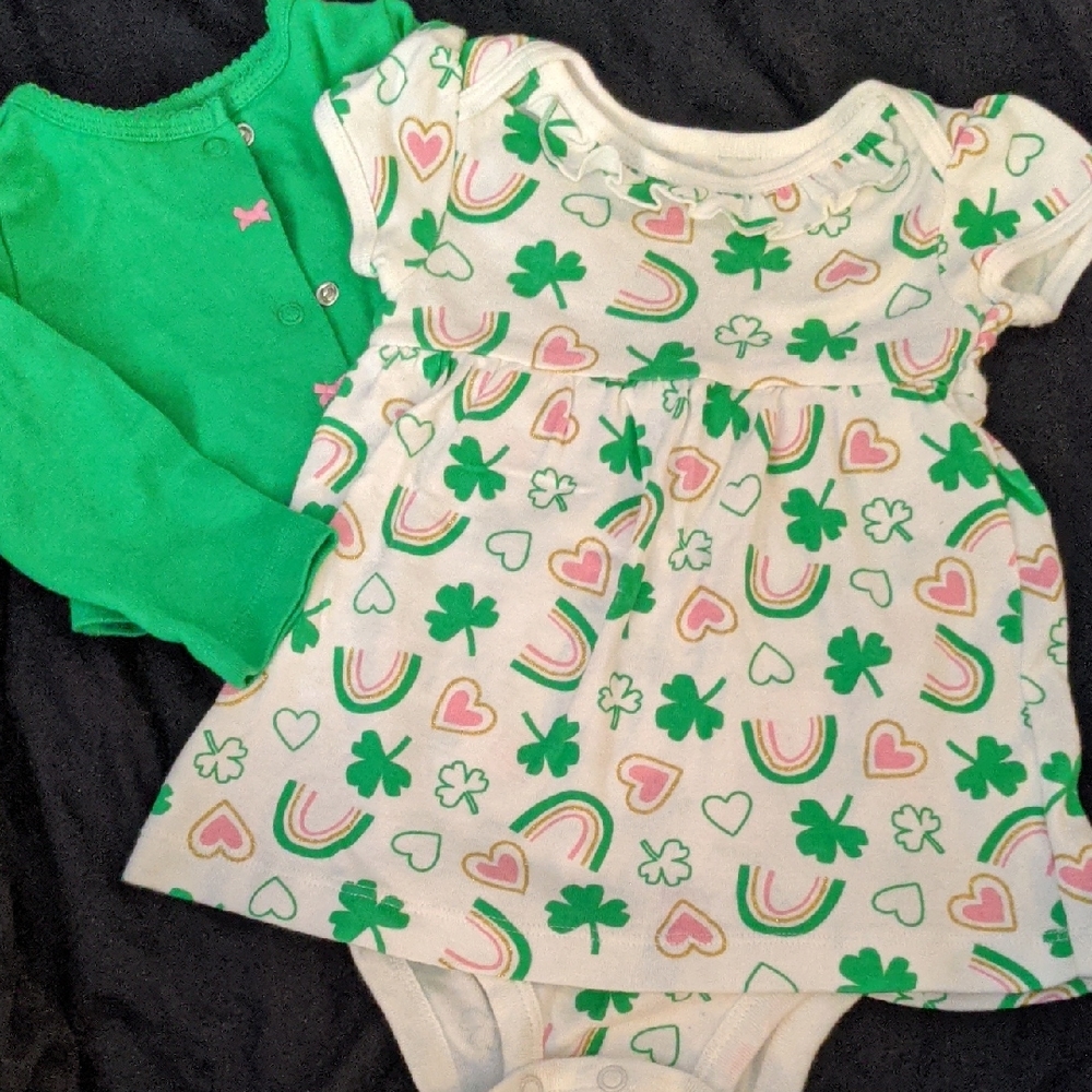 Carter's White and Green Baby Outfit